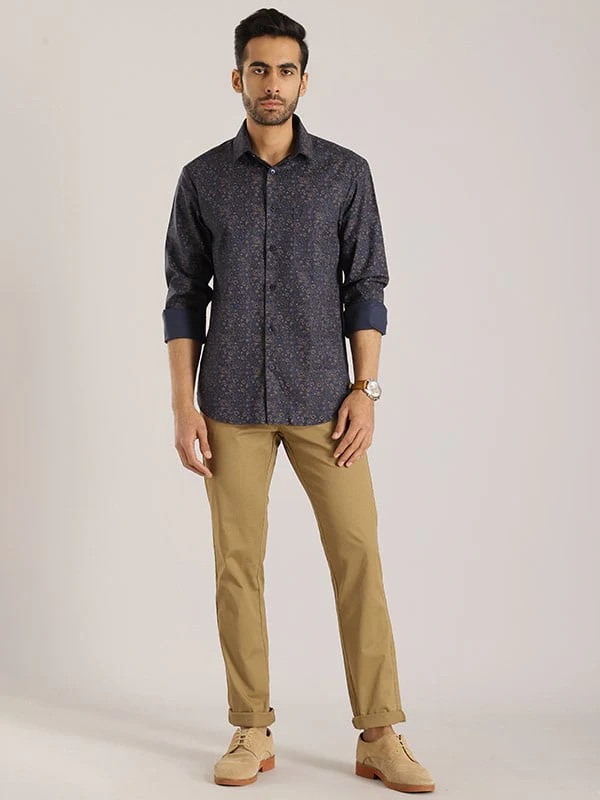 Indian Terrain Men Paisley Dark Blue Shirt